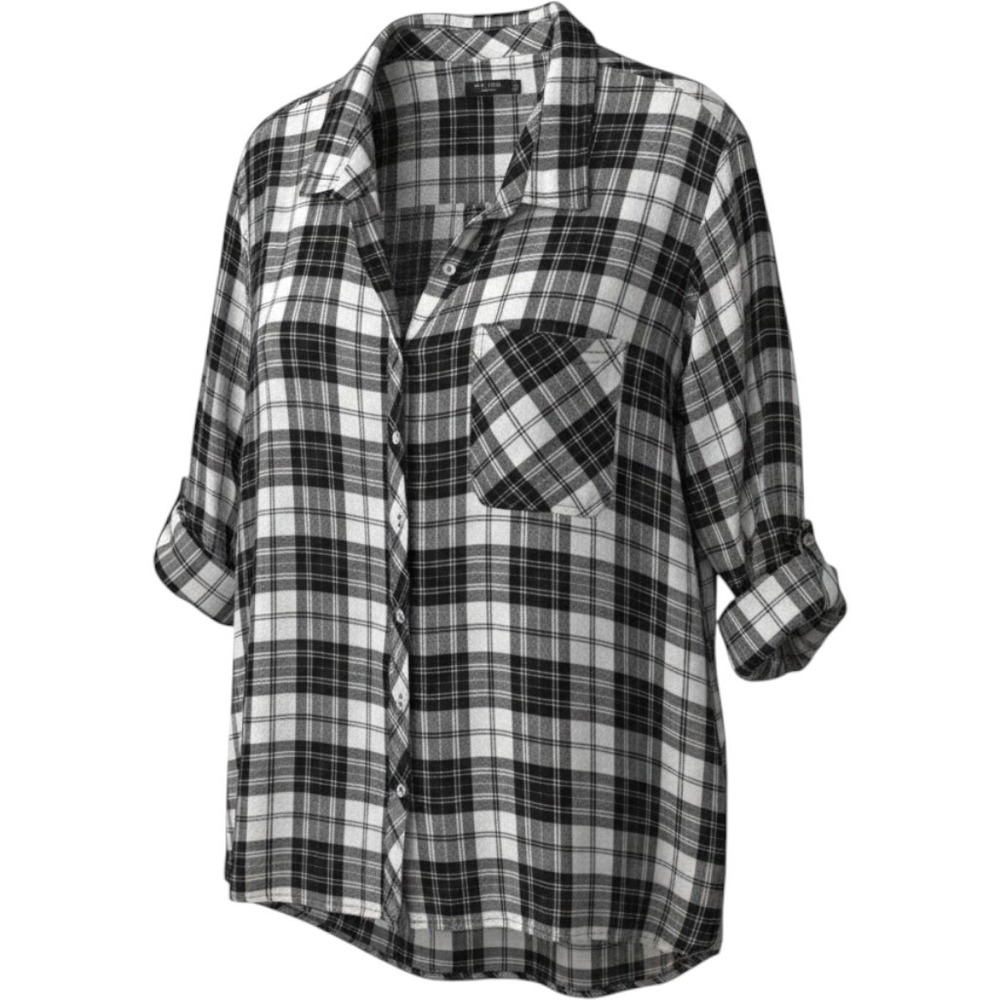 Max Jeans Womens 3X Plaid Button Down Shirt Black White Lurex Roll Tab Sleeve